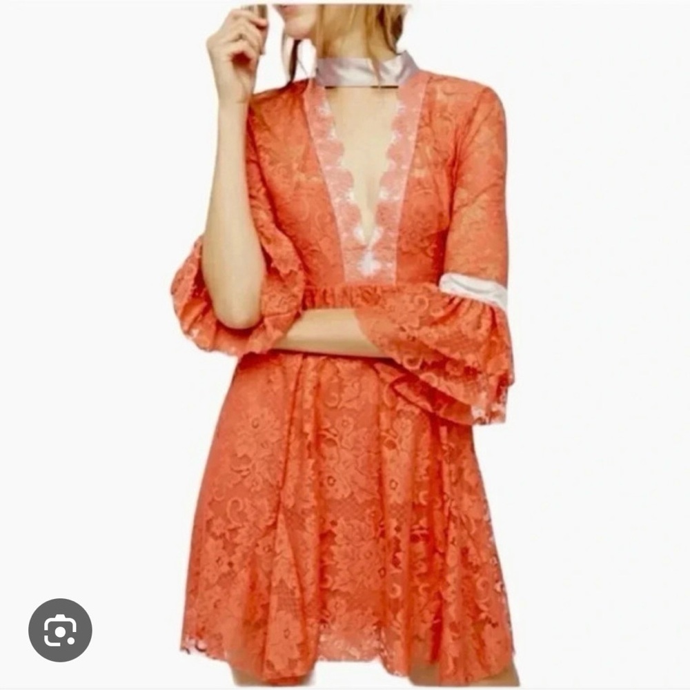 Free People Gilded Lace Mini Dress in Peach, Size L, NWOT
